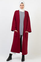 Liva Kimono Kol Cepli Triko Hırka - Bordo