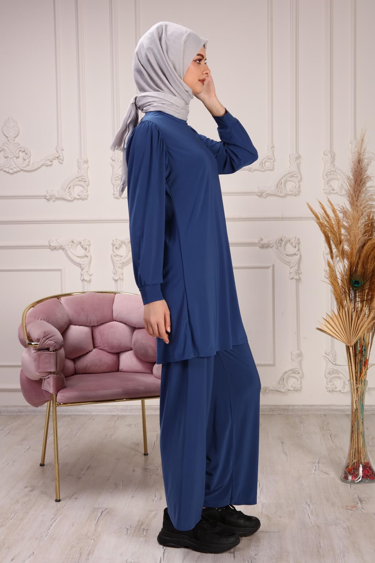 Kadın Kolu Büzgülü Rahat Pantolonlu Takım