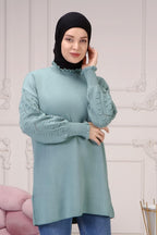 Lara Kolu Desenli Triko Kazak - Çağla Yeşili