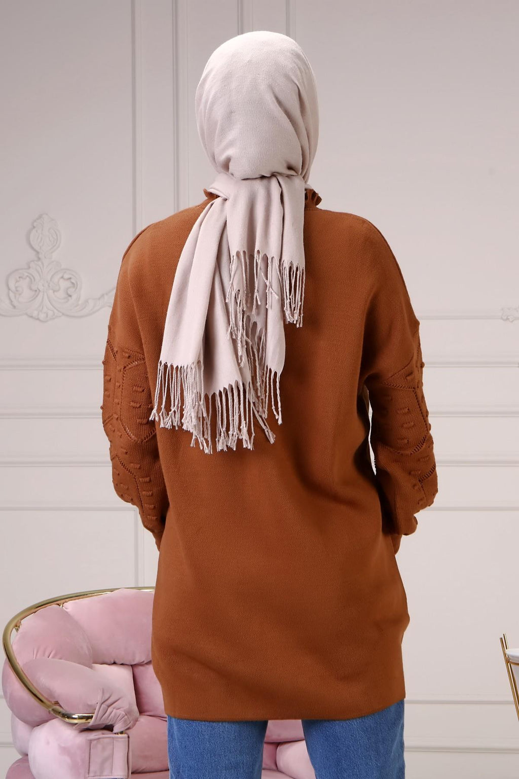Lara Kolu Desenli Triko Kazak - Taba