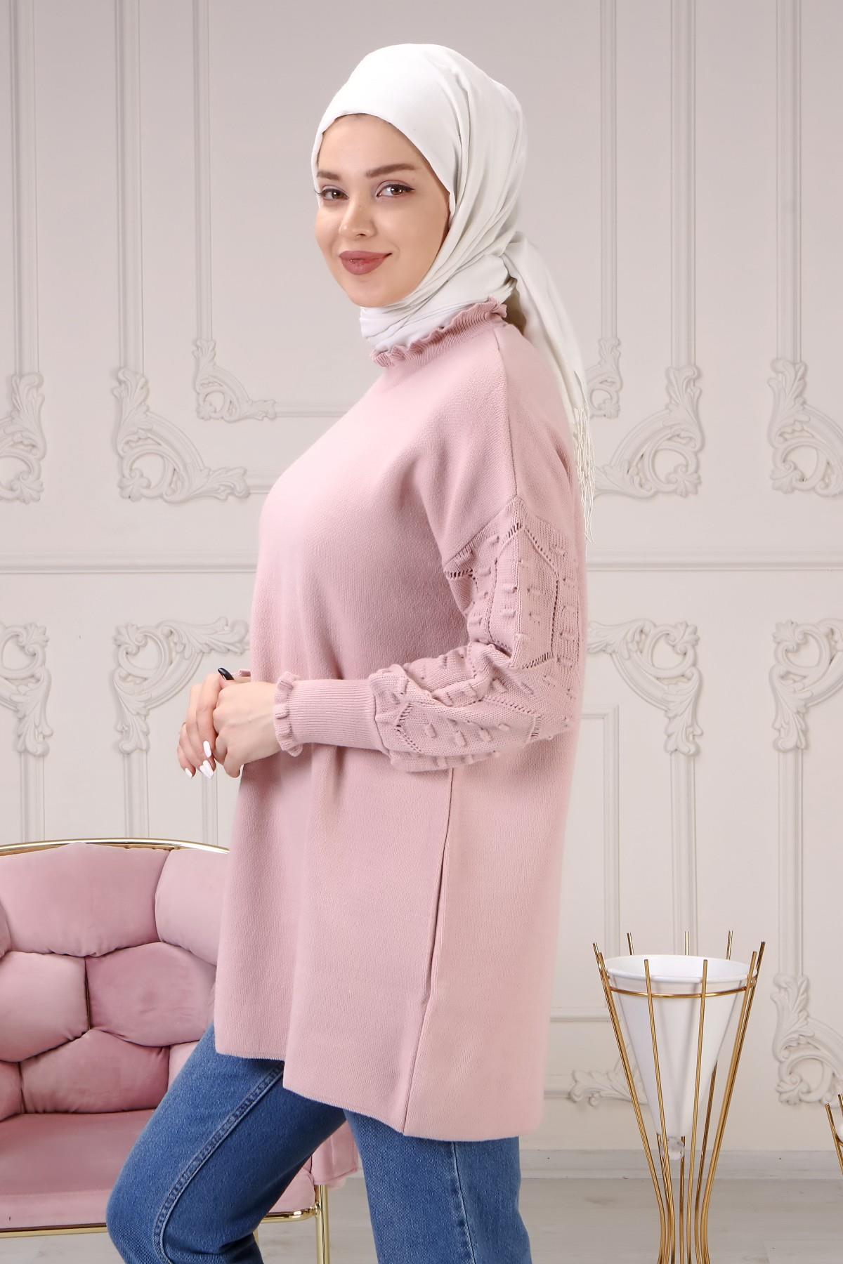 Kadın Kolu Desenli Triko Kazak