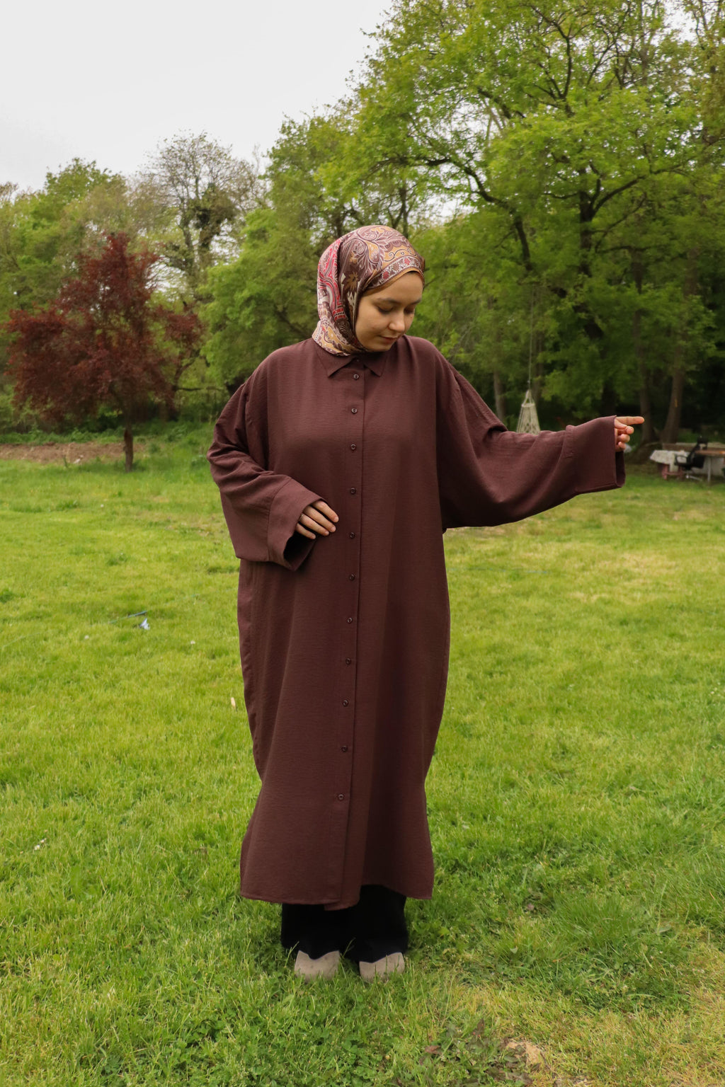 Sela Modal Oversize Panço Gömlek - Kahverengi
