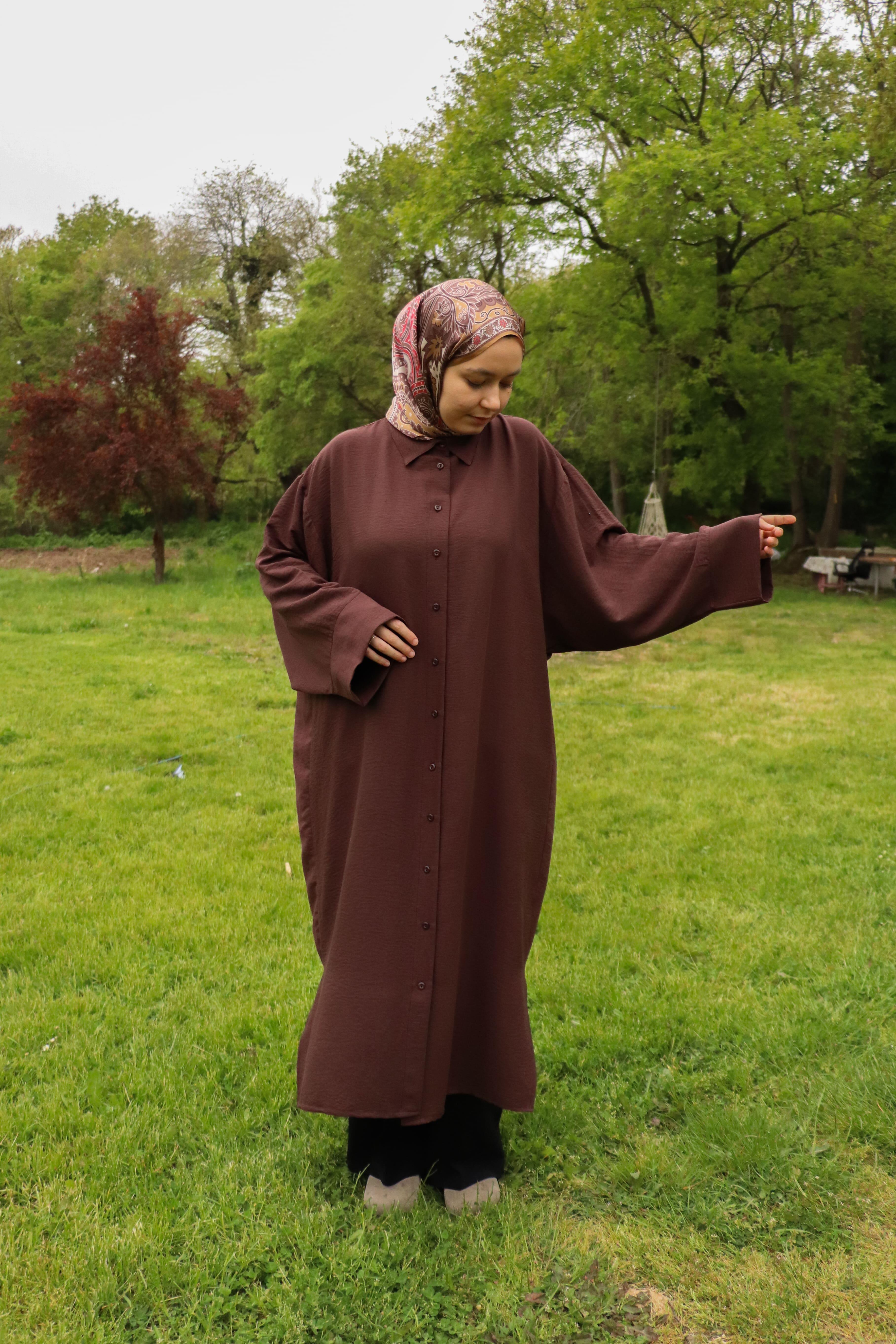 Sela Modal Oversize Panço Gömlek - Kahverengi