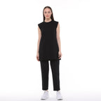 Crème Penye Sıfır Kollu Dik Yaka İçlik Uzun Tshirt - Siyah