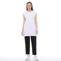 Crème Penye Sıfır Kollu Dik Yaka İçlik Uzun Tshirt - Beyaz