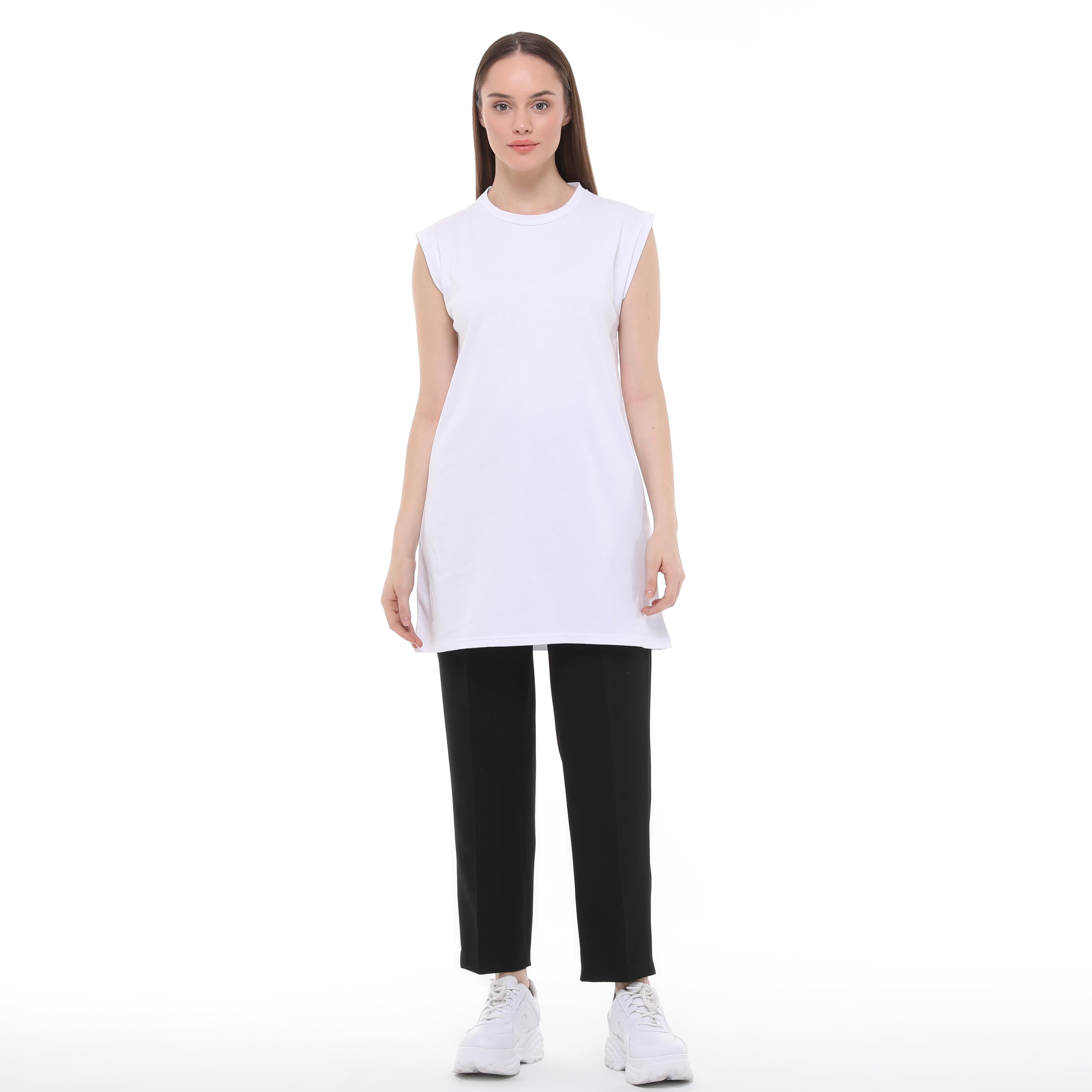 Kadın Penye Sıfır Kollu Dik Yaka İçlik Uzun Kurtarıcı Tshirt