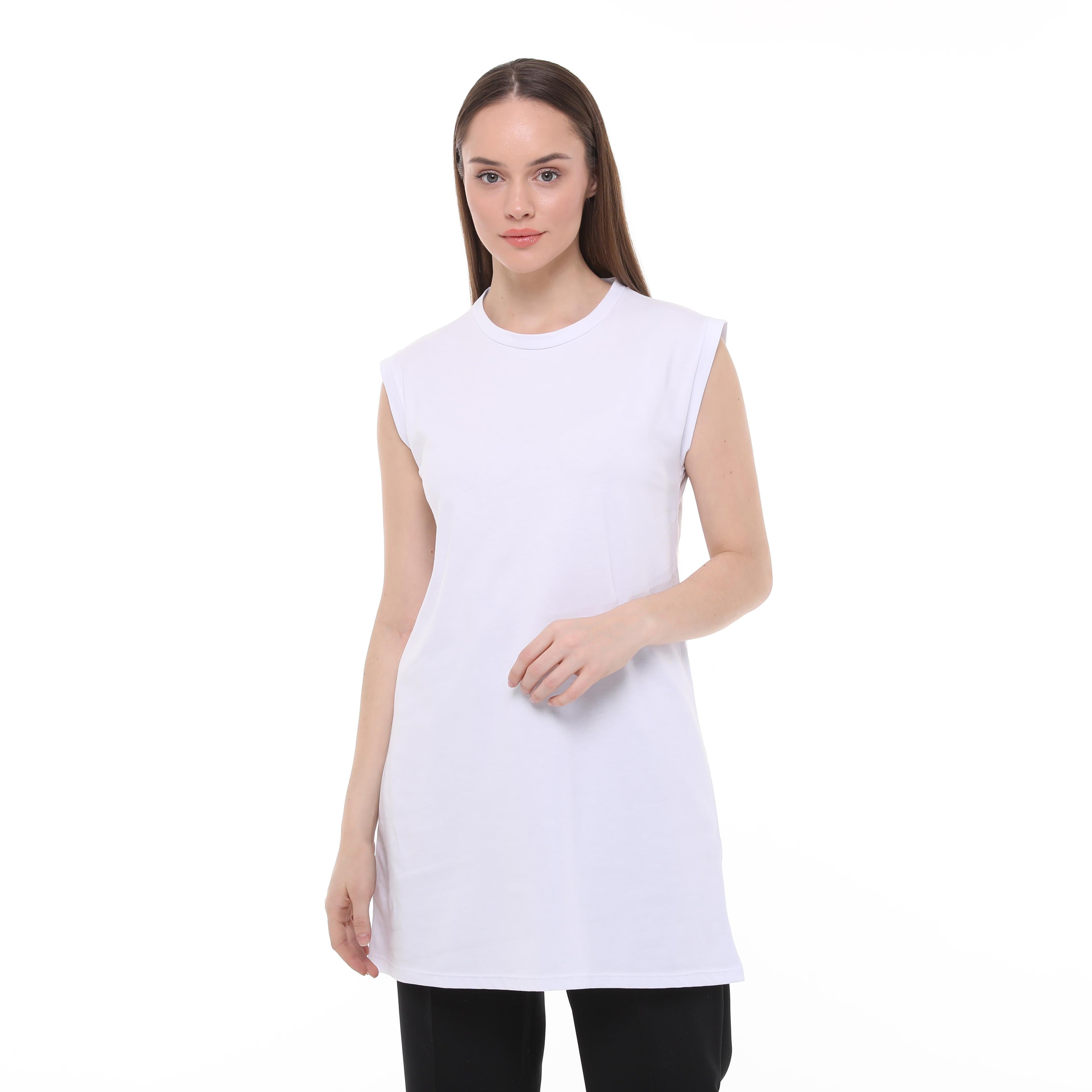 Kadın Penye Sıfır Kollu Dik Yaka İçlik Uzun Kurtarıcı Tshirt
