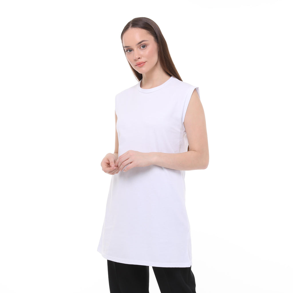 İkili Paket Penye Sıfır Kollu Dik Yaka İçlik Uzun Tshirt