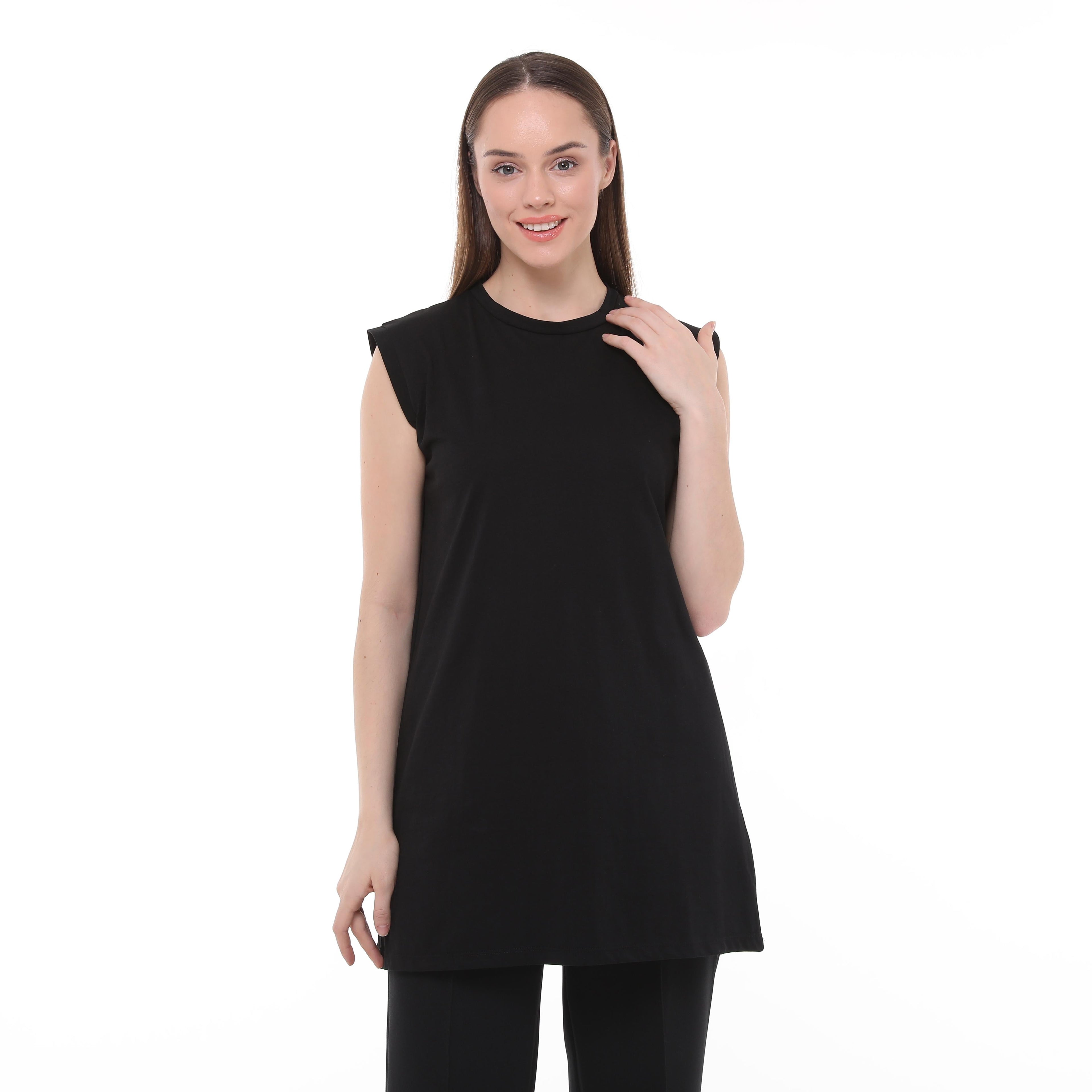 İkili Paket Penye Sıfır Kollu Dik Yaka İçlik Uzun Tshirt