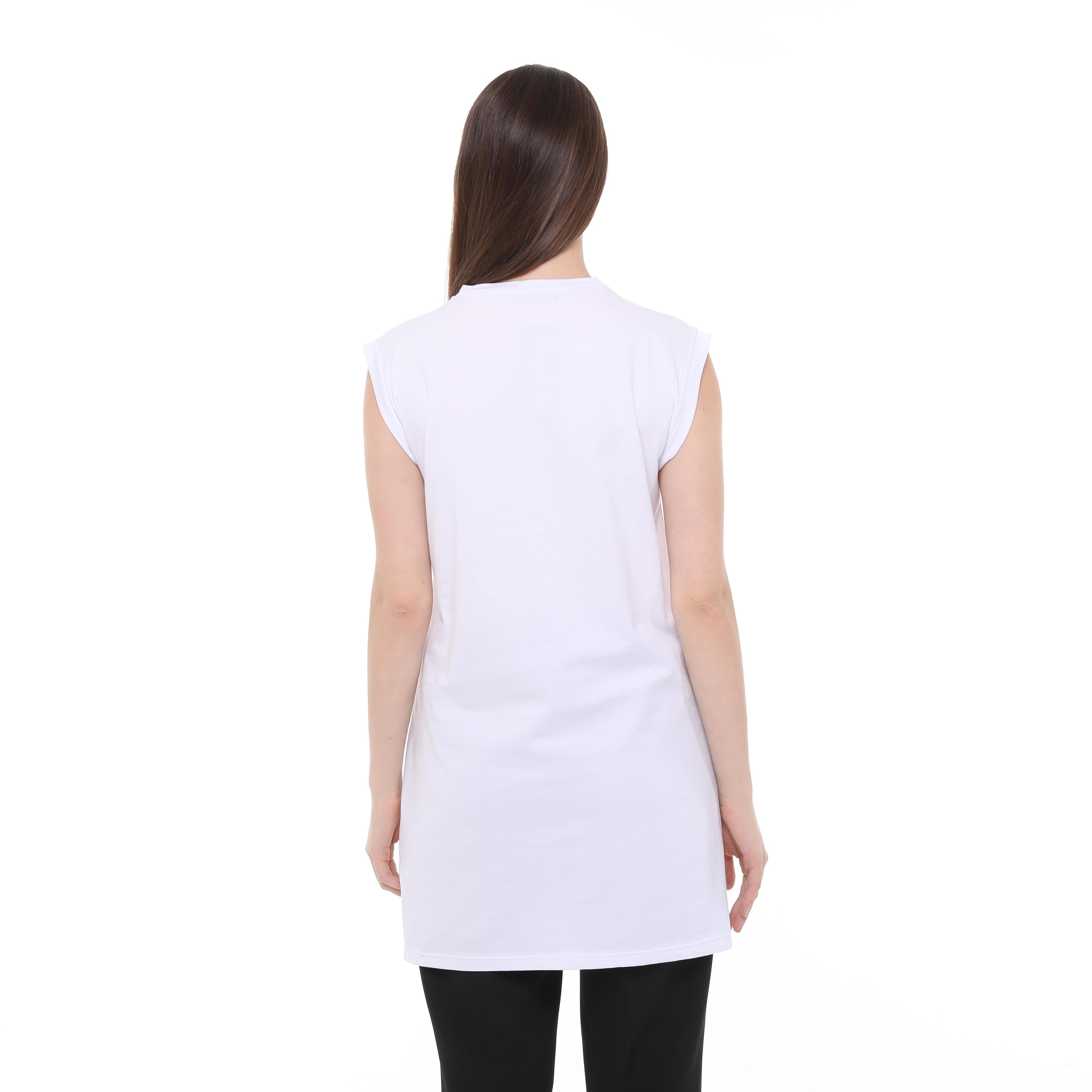 Kadın Penye Sıfır Kollu Dik Yaka İçlik Uzun Kurtarıcı Tshirt