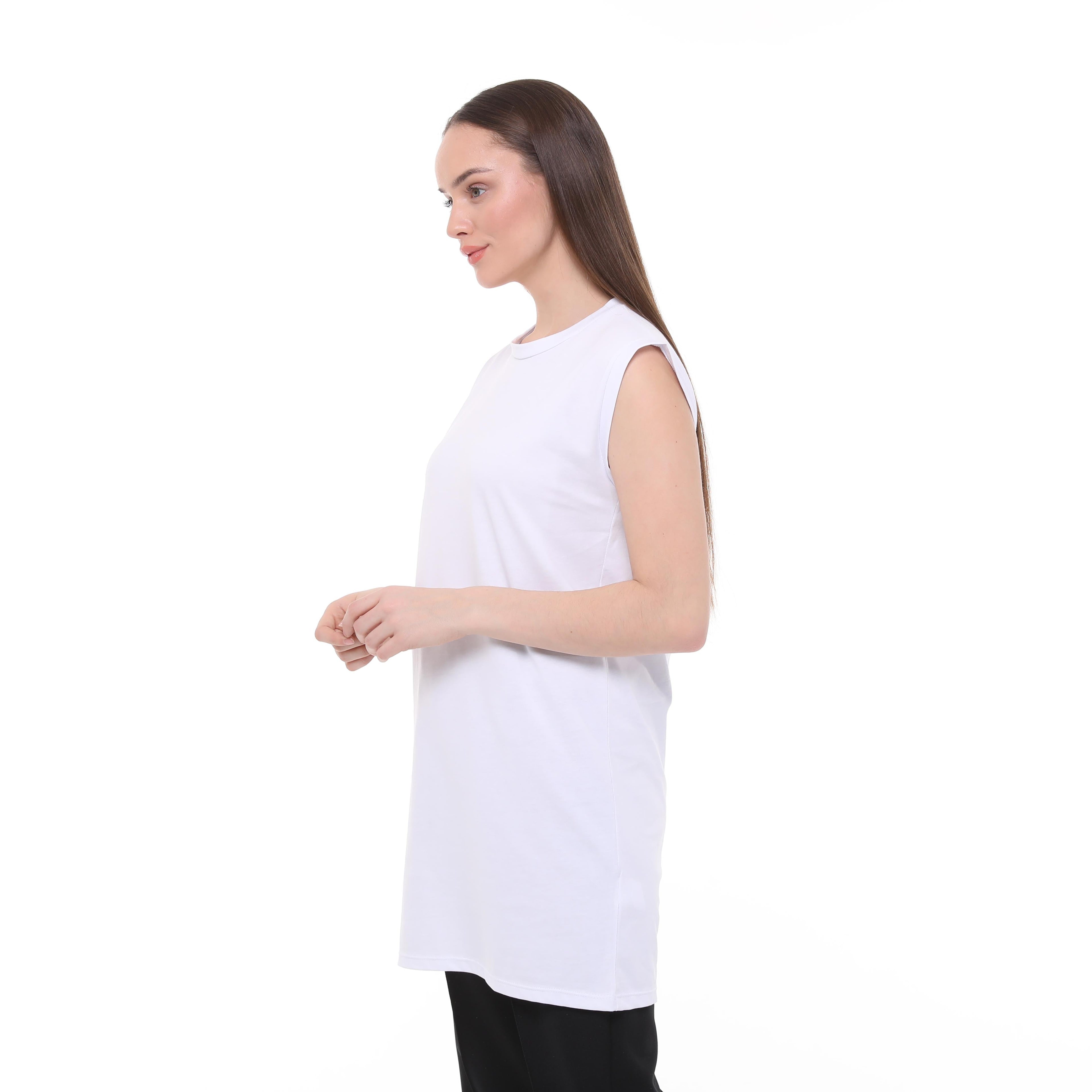 Kadın Penye Sıfır Kollu Dik Yaka İçlik Uzun Kurtarıcı Tshirt