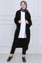 Siyah Kuşaklı Çift Cepli Kimono - Siyah