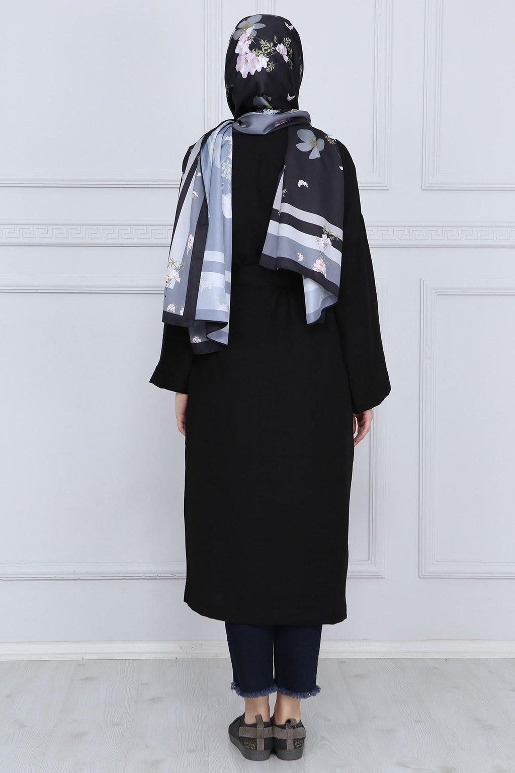 Siyah Kuşaklı Çift Cepli Kimono - Siyah