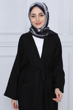 Siyah Kuşaklı Çift Cepli Kimono - Siyah