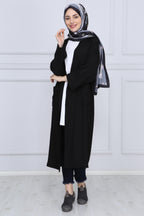 Siyah Kuşaklı Çift Cepli Kimono - Siyah