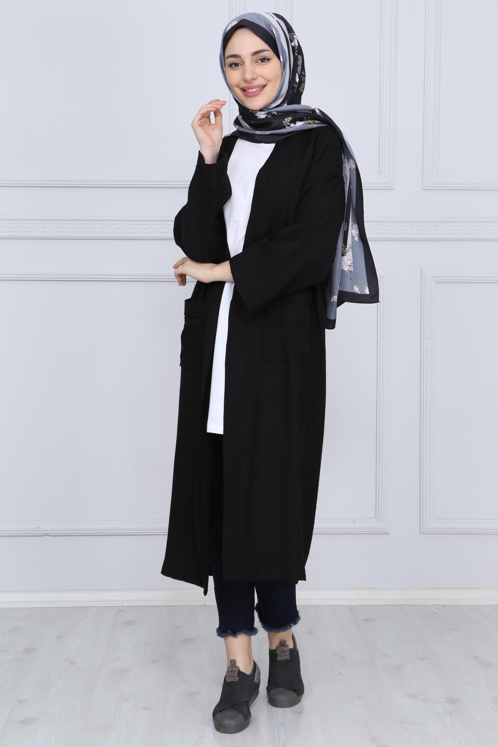 Siyah Kuşaklı Çift Cepli Kimono - Siyah