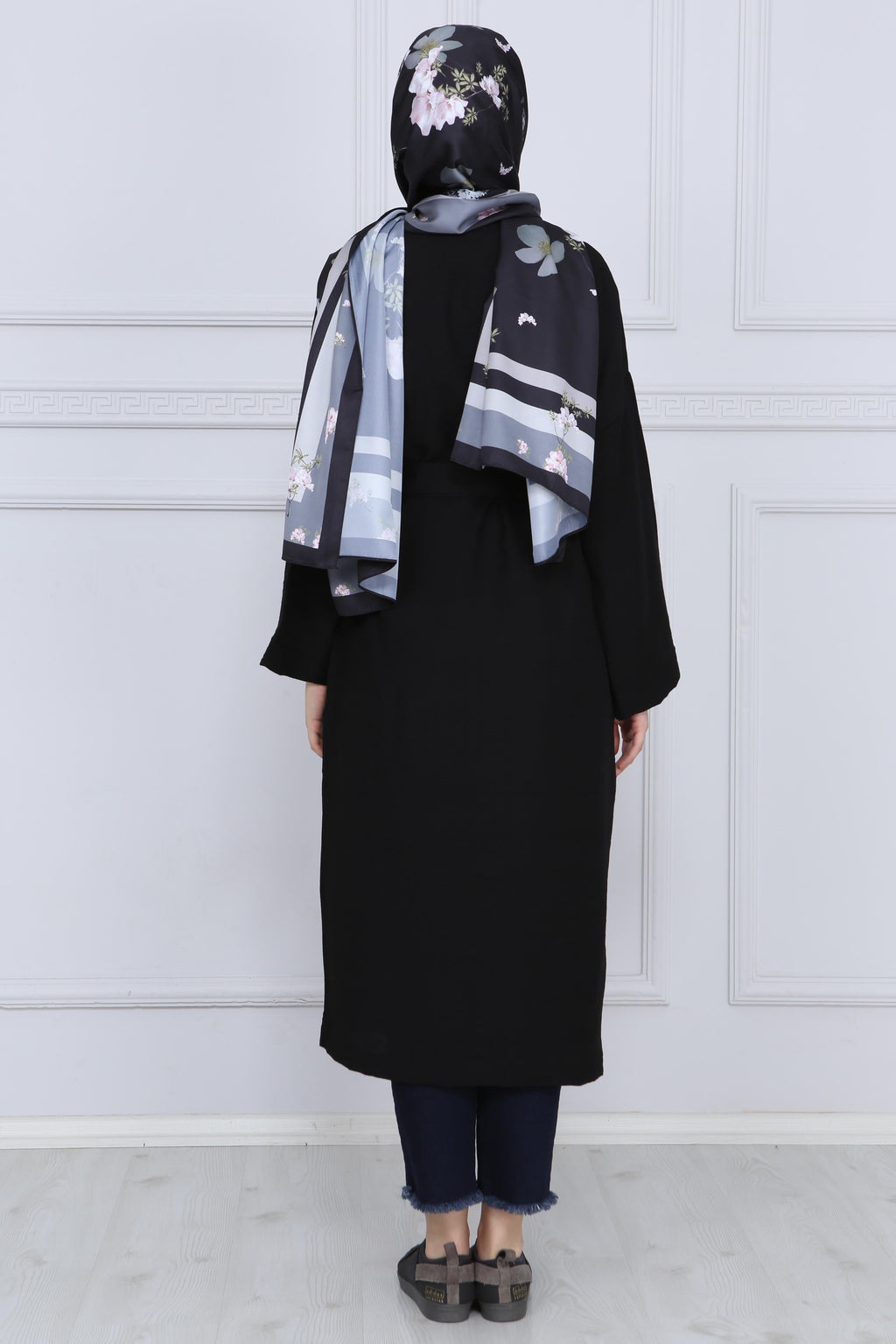 Siyah Kuşaklı Çift Cepli Kimono - Siyah