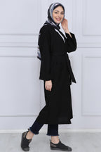 Siyah Kuşaklı Çift Cepli Kimono - Siyah