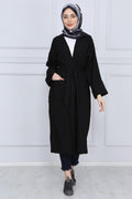 Siyah Kuşaklı Çift Cepli Kimono - Siyah