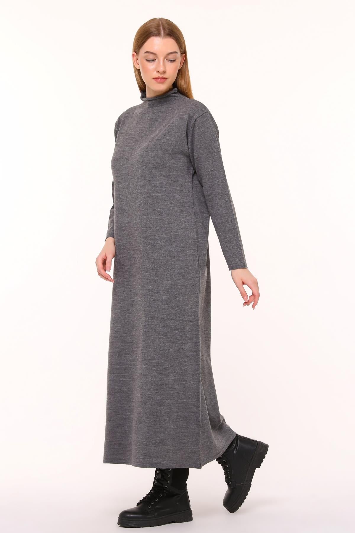 23311 Triko Sosis Yaka Basic Elbise Antrasit