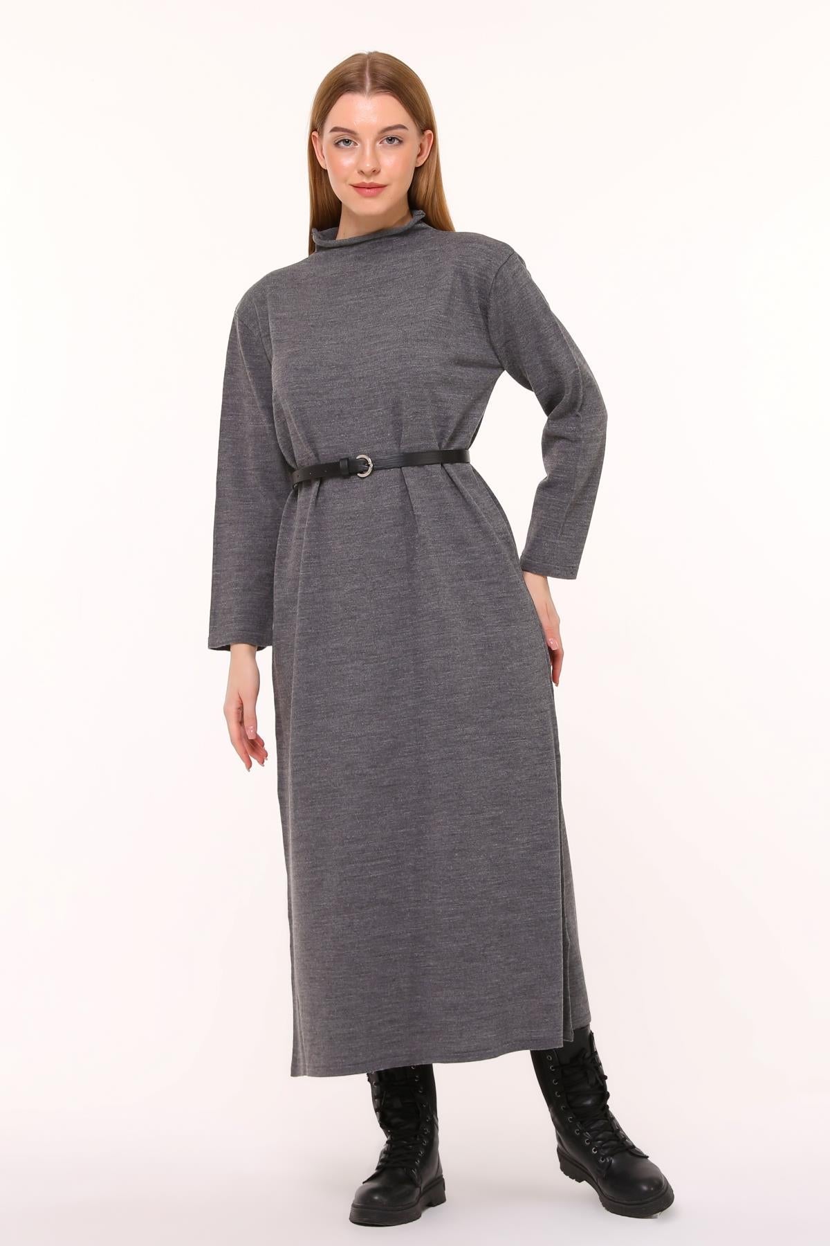 23311 Triko Sosis Yaka Basic Elbise Antrasit
