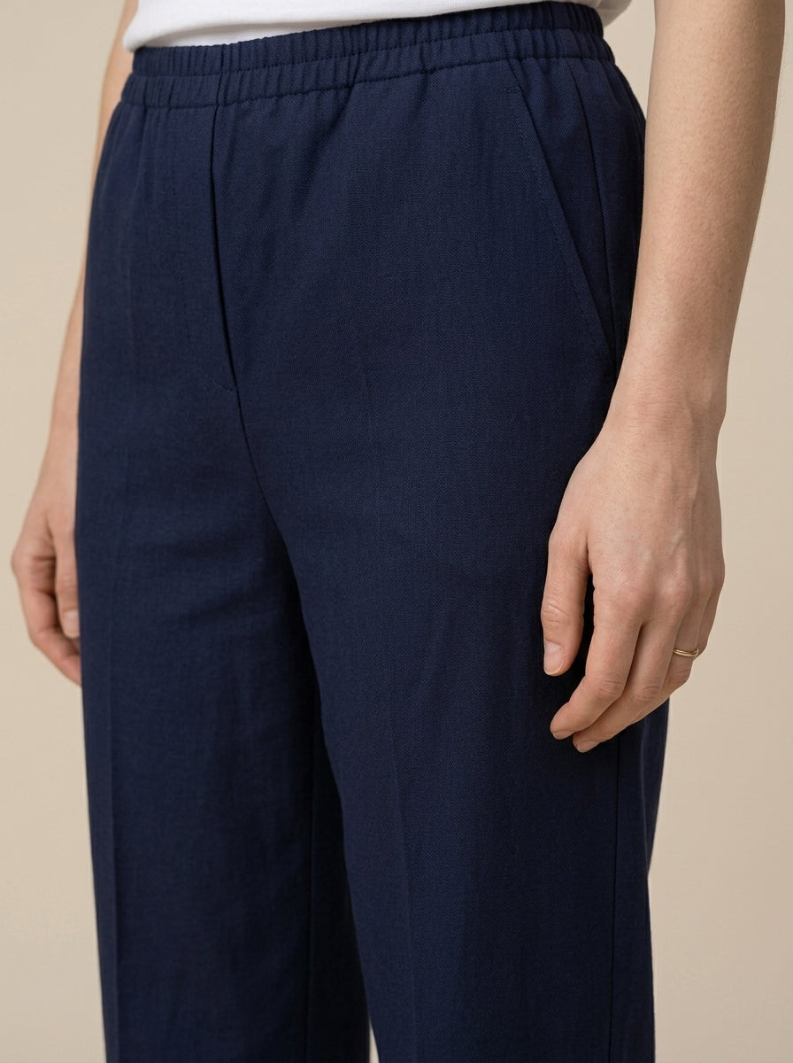Lacivert Beli Lastikli Pileli Pantolon