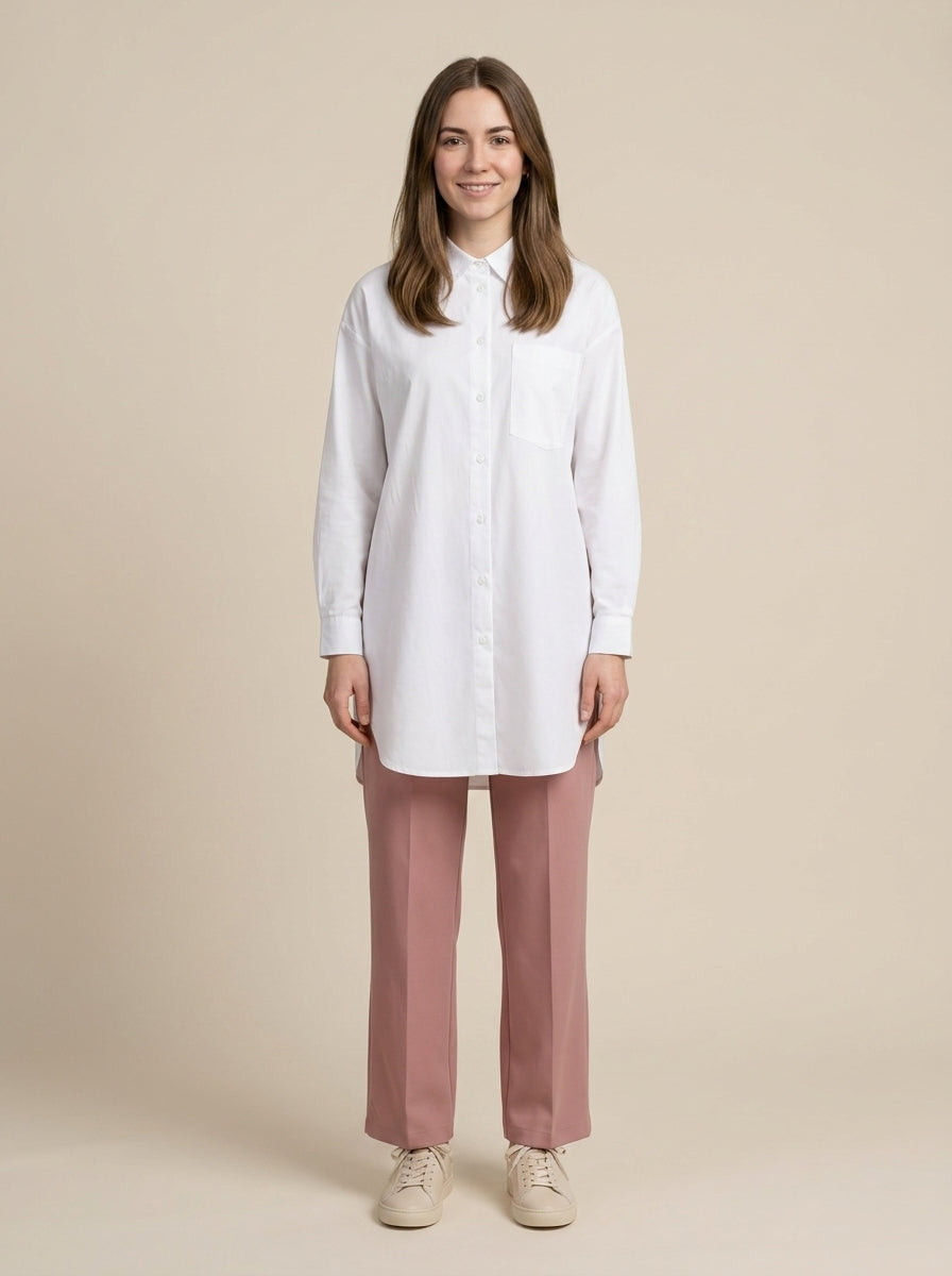 Beyaz Basic Oversize Gömlek