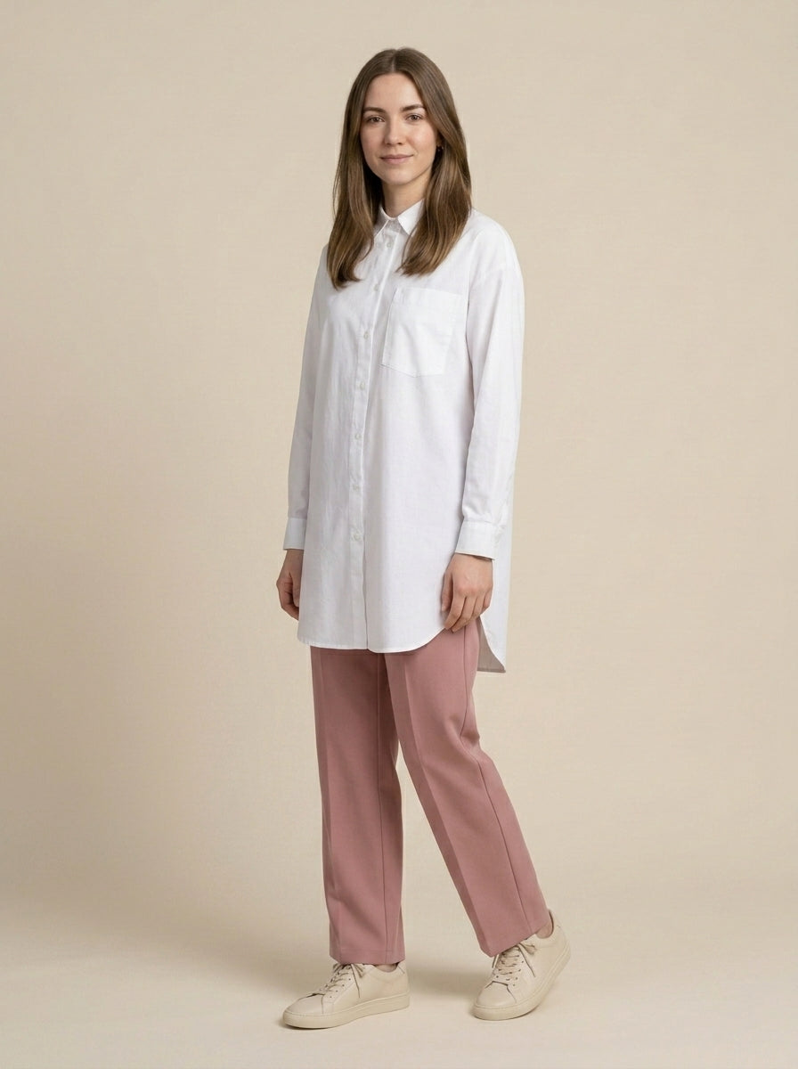 Beyaz Basic Oversize Gömlek