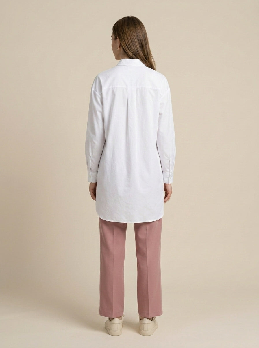 Beyaz Basic Oversize Gömlek